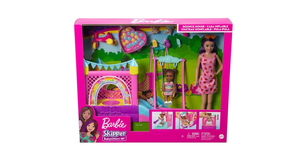 Mattel Barbie Skipper Babysitters Inc. Hüpfburg mit Skipper, Kleinkind und Zubehör, Kulisse