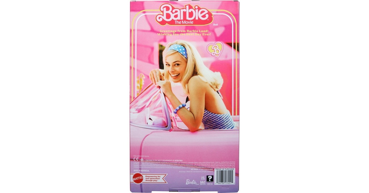 Mattel Barbie The Movie - Margot Robbie als Barbie: Puppe mit blau-kariertem Outfit