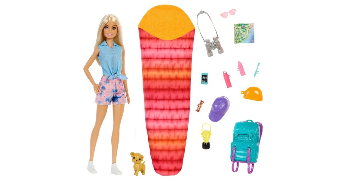 Mattel Barbie “It takes two! Camping” Spielset mit Malibu Puppe, Hündchen und Accessoires
