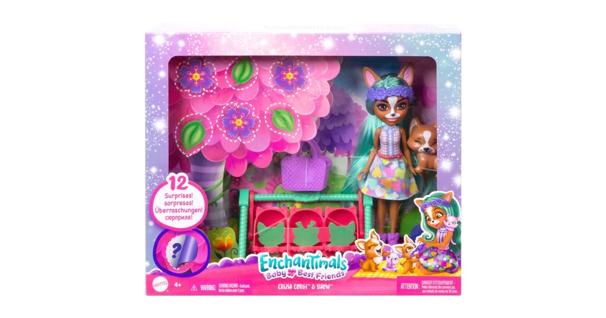 Mattel Enchantimals Baby Tierfreunde Crizia Corgi & Show, Puppe