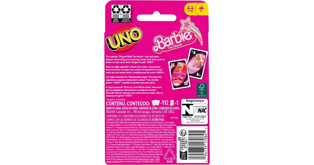 Mattel Games UNO Barbie The Movie, Kartenspiel