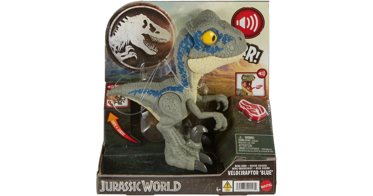 Mattel Jurassic World Mega Roar Velociraptor Blue, Spielfigur
