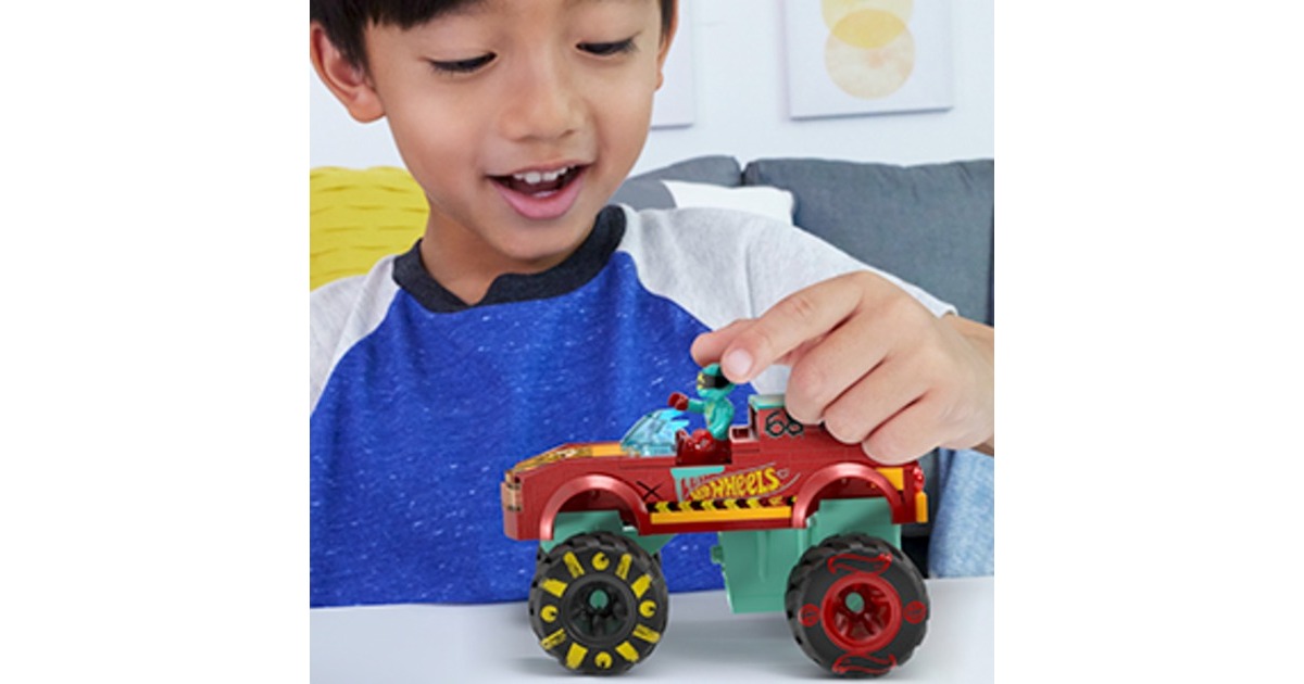 Mattel MEGA Hot Wheels Monster Trucks Demo Derby Extreme-Stunt Set, Konstruktionsspielzeug
