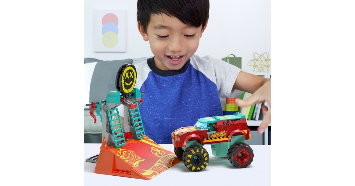 Mattel MEGA Hot Wheels Monster Trucks Demo Derby Extreme-Stunt Set, Konstruktionsspielzeug