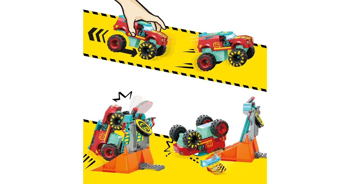 Mattel MEGA Hot Wheels Monster Trucks Demo Derby Extreme-Stunt Set, Konstruktionsspielzeug