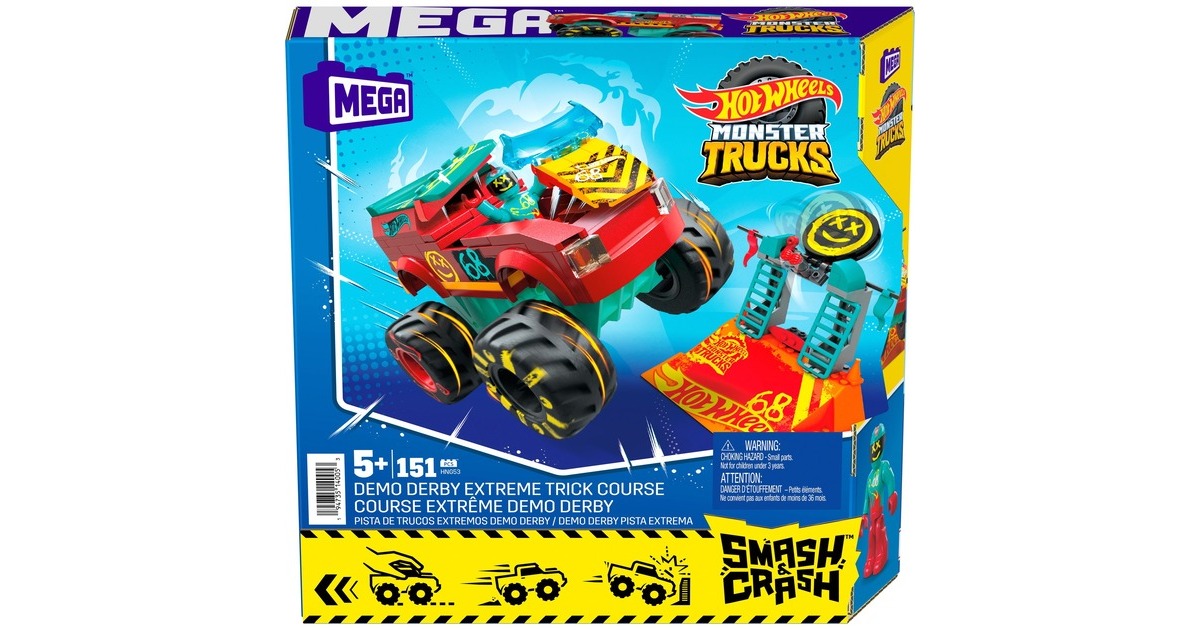 Mattel MEGA Hot Wheels Monster Trucks Demo Derby Extreme-Stunt Set, Konstruktionsspielzeug