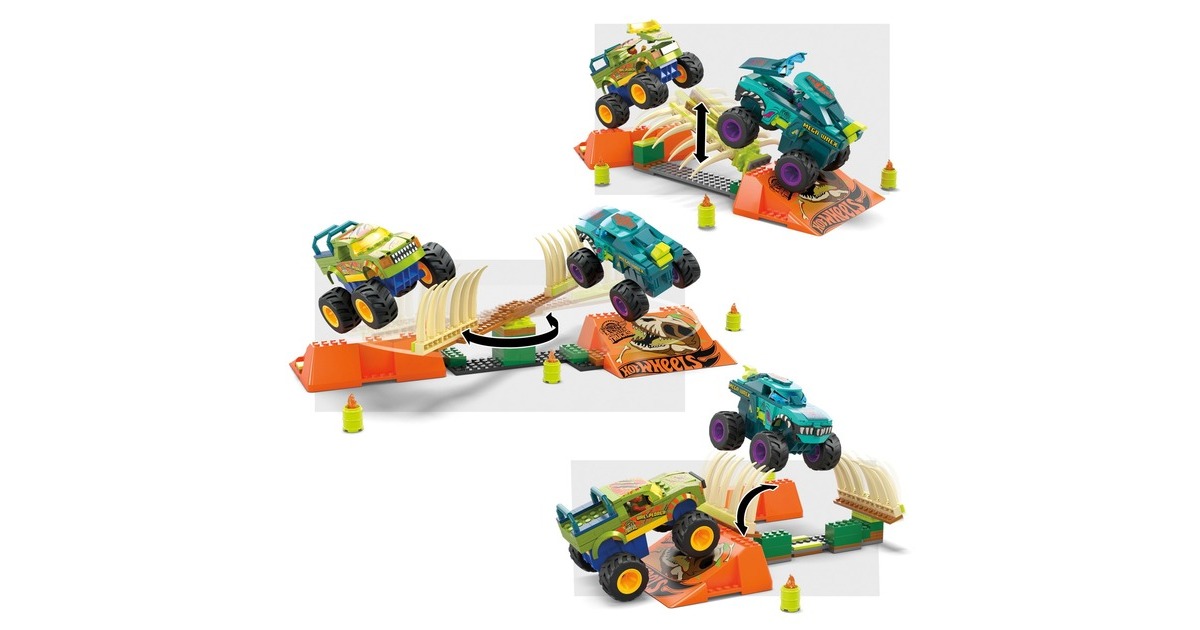 Mattel MEGA Hot Wheels Monster Trucks Mega-Wrex Knochen Crash Stuntbahn, Konstruktionsspielzeug