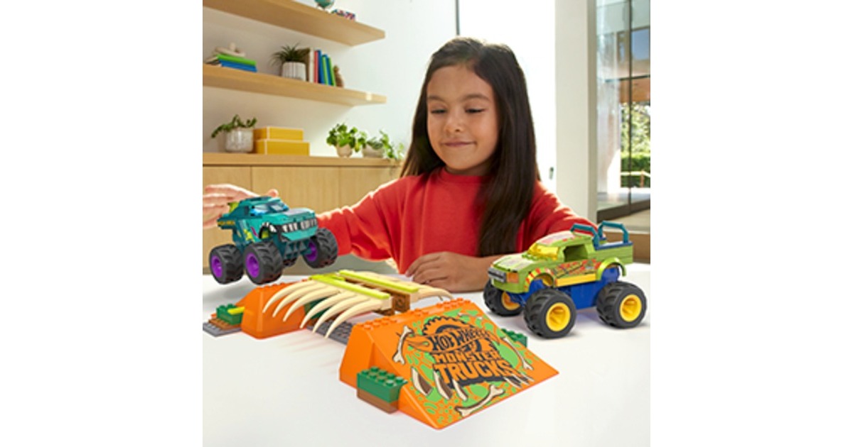 Mattel MEGA Hot Wheels Monster Trucks Mega-Wrex Knochen Crash Stuntbahn, Konstruktionsspielzeug