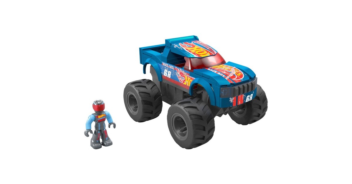 Mattel MEGA Hot Wheels Smash-und-Crash Race Ace Monster Truck, Konstruktionsspielzeug