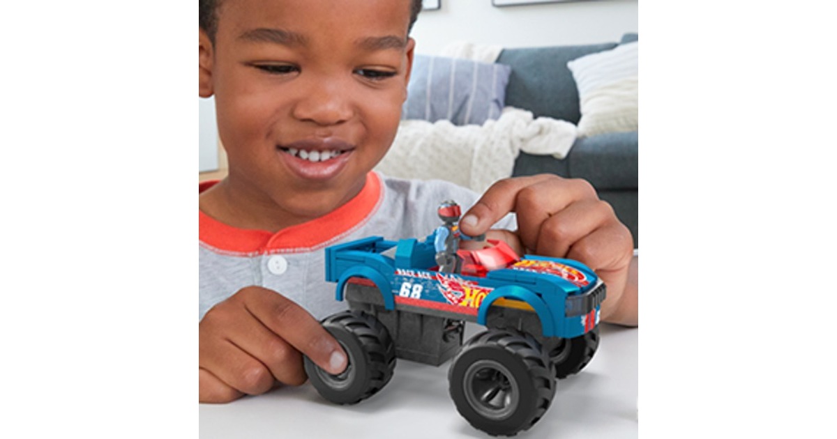 Mattel MEGA Hot Wheels Smash-und-Crash Race Ace Monster Truck, Konstruktionsspielzeug