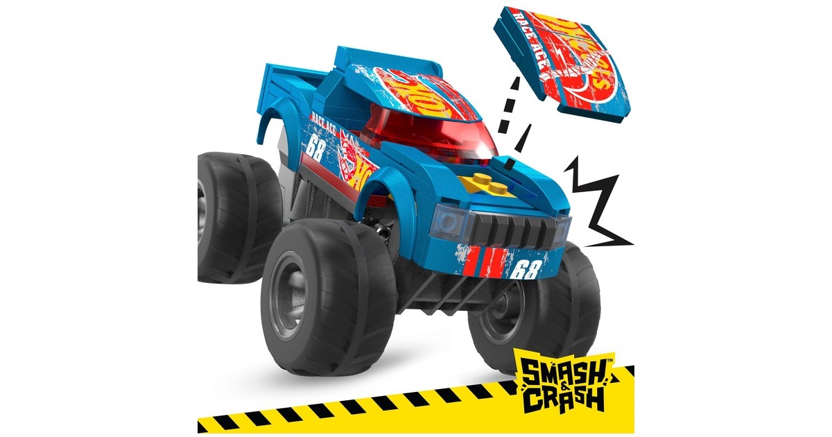 Mattel MEGA Hot Wheels Smash-und-Crash Race Ace Monster Truck, Konstruktionsspielzeug