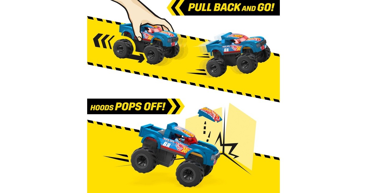 Mattel MEGA Hot Wheels Smash-und-Crash Race Ace Monster Truck, Konstruktionsspielzeug