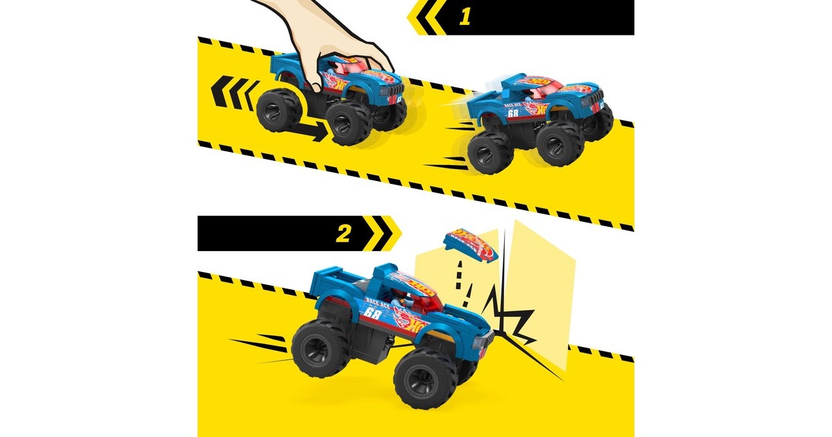 Mattel MEGA Hot Wheels Smash-und-Crash Race Ace Monster Truck, Konstruktionsspielzeug