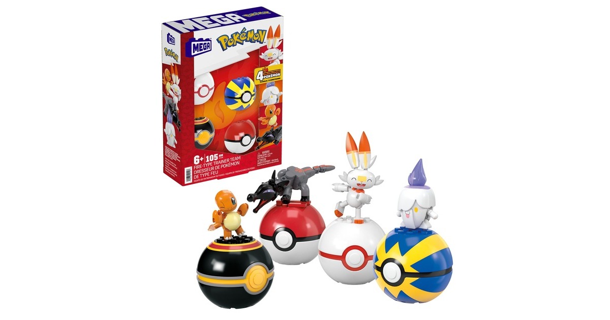 Mattel MEGA Pokémon 4 Feuer-Typ Pokémon Sets, Konstruktionsspielzeug