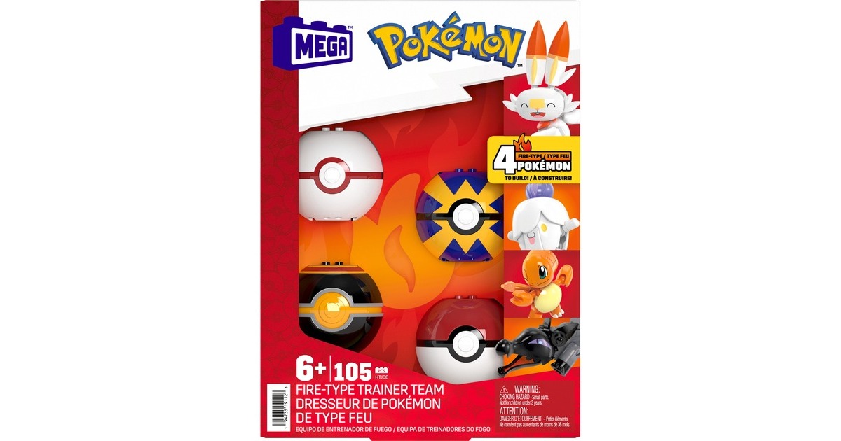 Mattel MEGA Pokémon 4 Feuer-Typ Pokémon Sets, Konstruktionsspielzeug