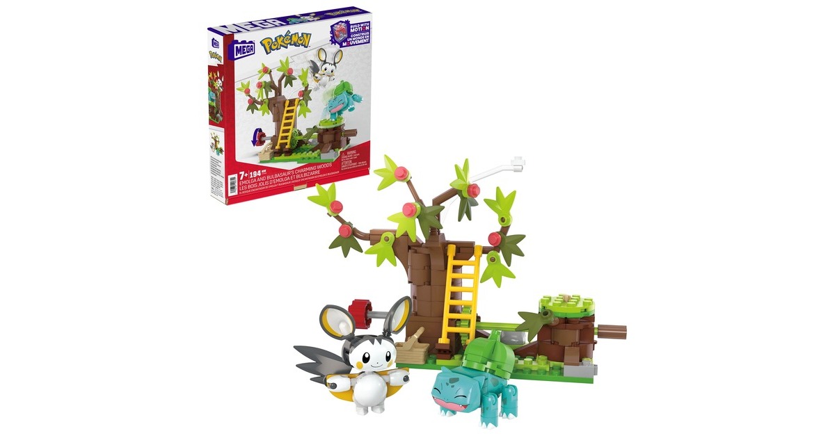 Mattel MEGA Pokémon Emolgas und Bisasams bezaubernde Wälder, Konstruktionsspielzeug