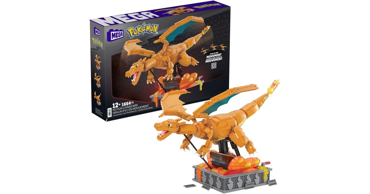 Mattel MEGA Pokémon Motion Glurak bewegliches Bauset, Konstruktionsspielzeug