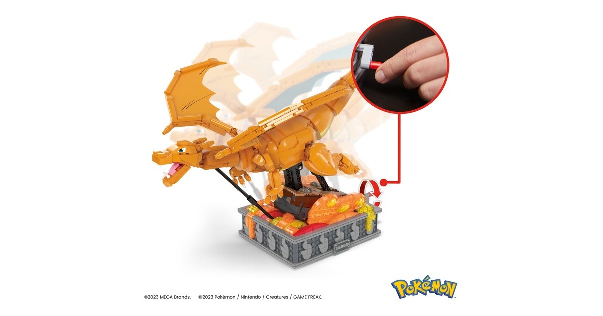 Mattel MEGA Pokémon Motion Glurak bewegliches Bauset, Konstruktionsspielzeug