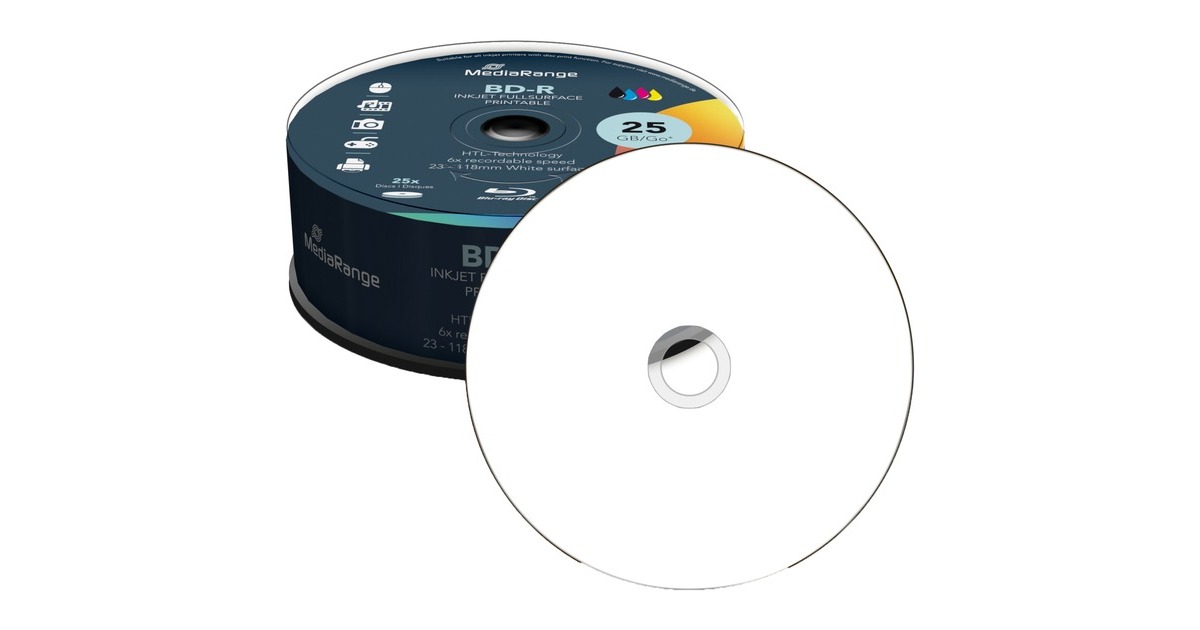 MediaRange BD-R 25 GB, Blu-ray-Rohlinge(6-fach, 25 Stück)