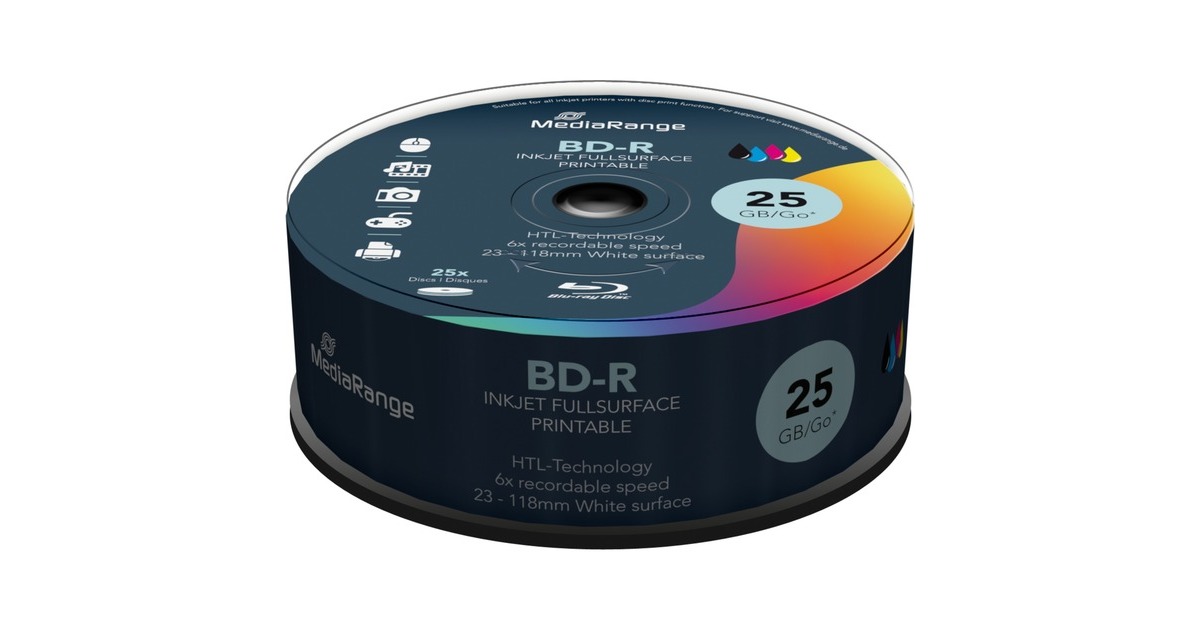 MediaRange BD-R 25 GB, Blu-ray-Rohlinge(6-fach, 25 Stück)
