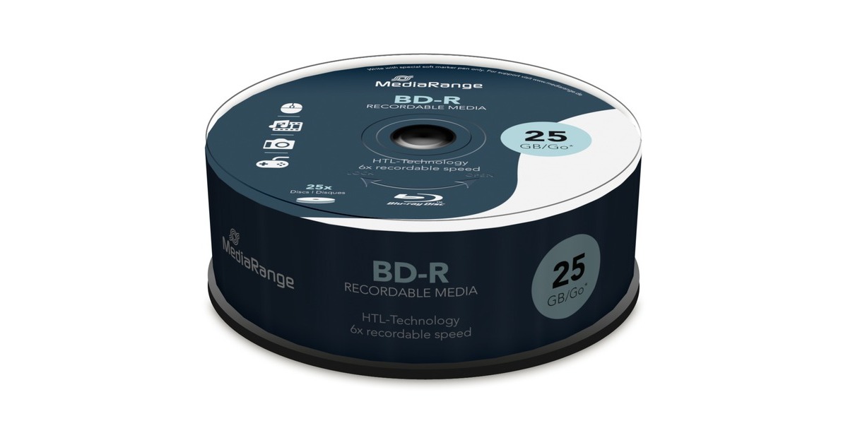 MediaRange BD-R 25 GB, Blu-ray-Rohlinge(6-fach, 25 Stück)