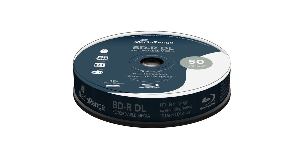 MediaRange BD-R 50 GB, Blu-ray-Rohlinge(6fach, 10 Stück, Retail)