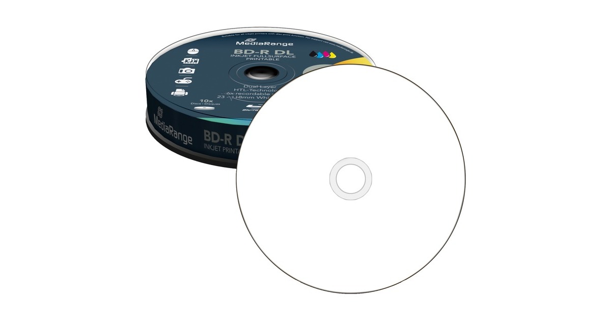 MediaRange BD-R 50 GB, Blu-ray-Rohlinge(6fach, 10 Stück, bedruckbar, Retail)