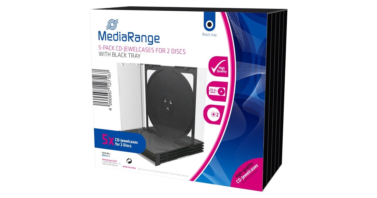 MediaRange CD/DVD Jewelcase Retail-Pack Double 5St, Schutzhülle(Retail)