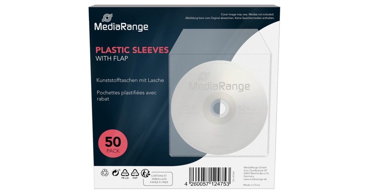 MediaRange CD/DVD Plastikhüllen, Schutzhülle(50 Stück, Bulk)