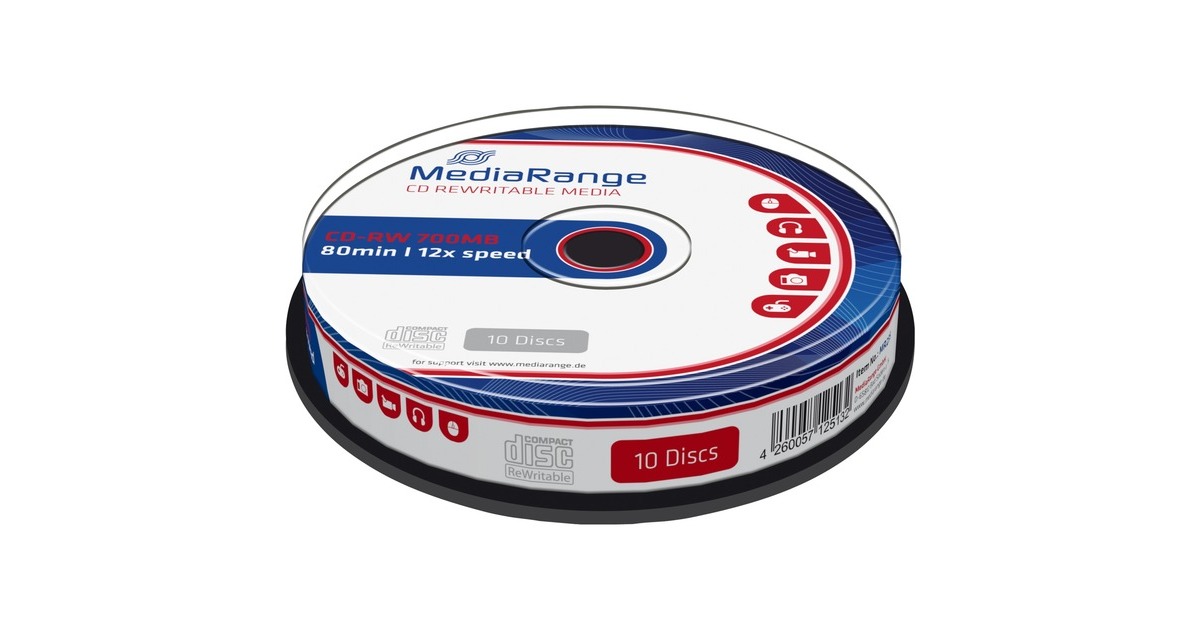MediaRange CD-RW 700 MB, CD-Rohlinge(12fach, 10 Stück)