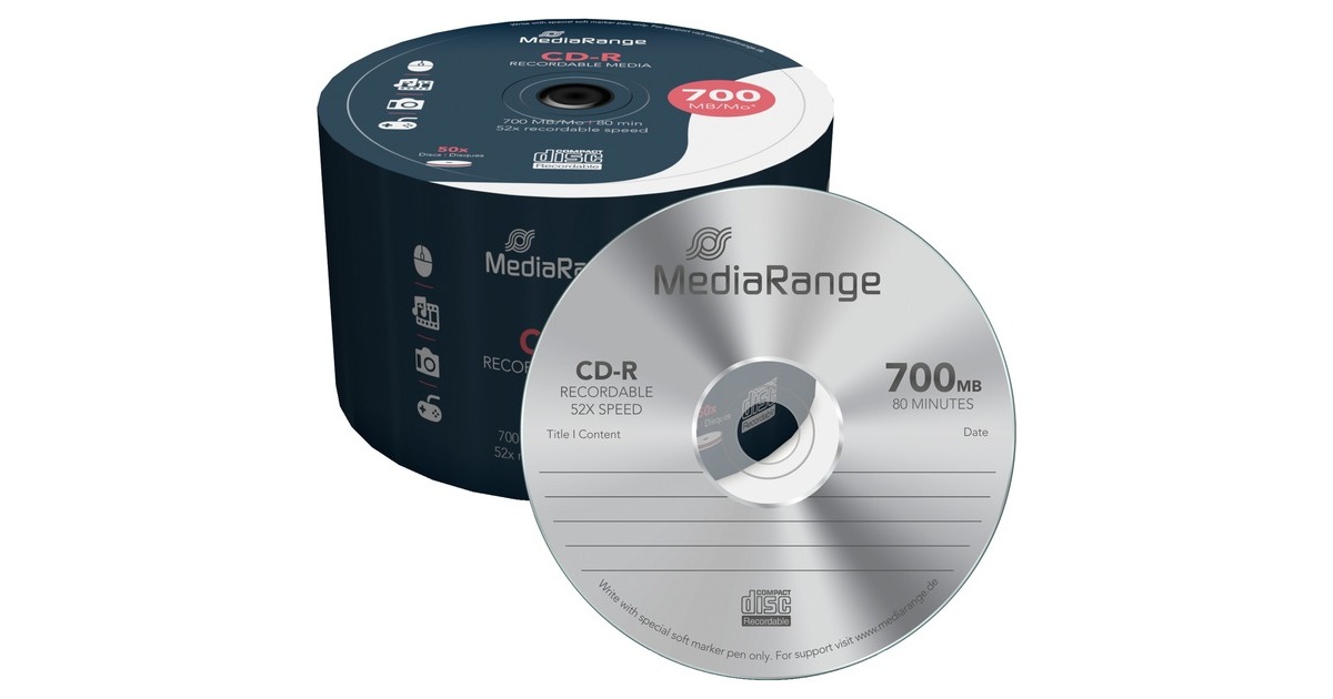 MediaRange CD-R 700 MB, CD-Rohlinge(52fach, 50 Stück)