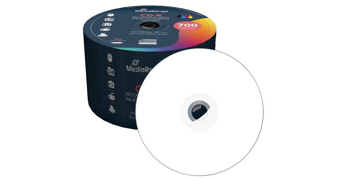 MediaRange CD-R 700 MB, CD-Rohlinge(52fach, 50 Stück, bedruckbar)
