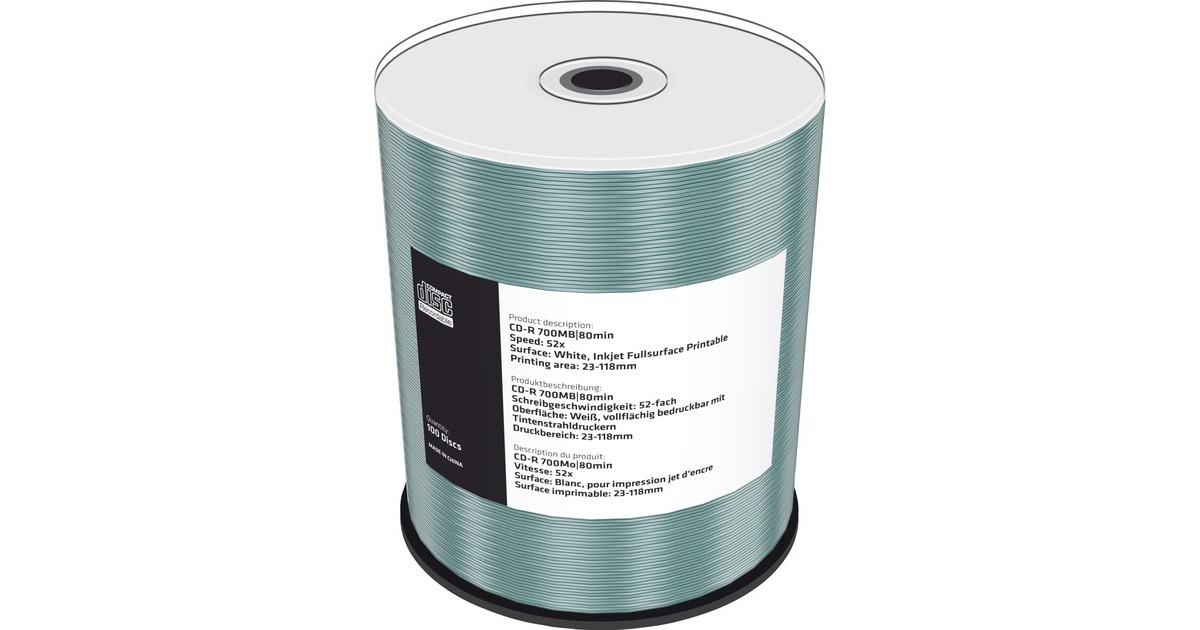 MediaRange CD-R 700 MB, CD-Rohlinge(52fach, 100 Stück, bedruckbar)