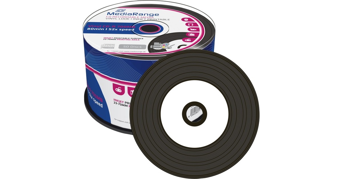 MediaRange CD-R 700 MB, CD-Rohlinge(52fach, 50 Stück, bedruckbar, Vinyl-Opt.)