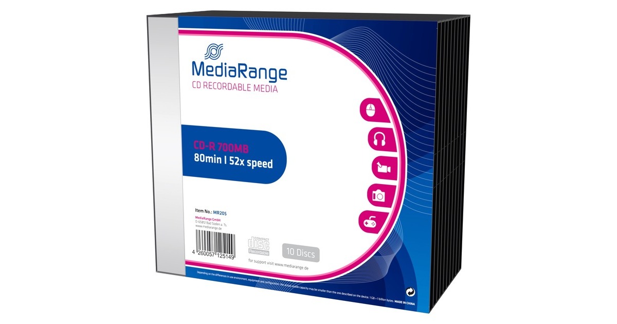 MediaRange CD-R 700 MB, CD-Rohlinge(52fach, 10 Stück)