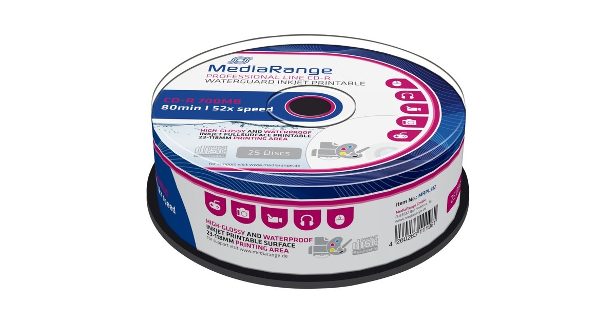MediaRange CD-R 700 MB, CD-Rohlinge(52fach, 25 Stück)