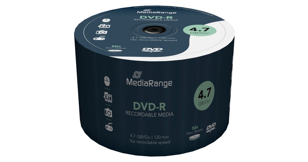 MediaRange DVD-R 4,7 GB, DVD-Rohlinge(16fach, 50 Stück)
