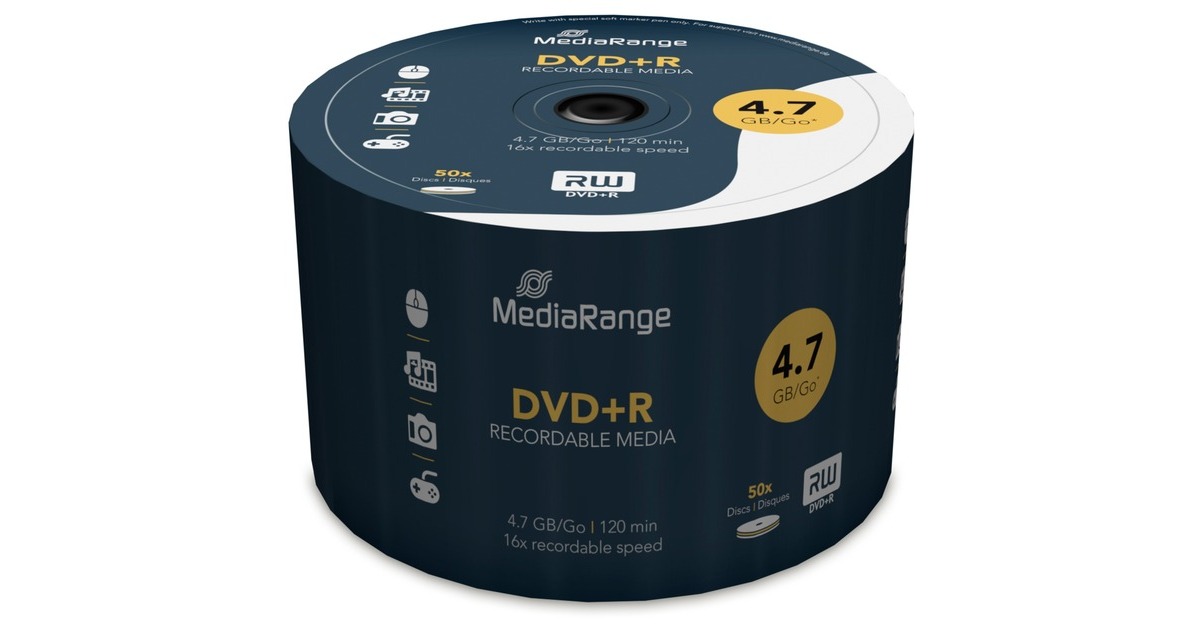 MediaRange DVD+R 4,7 GB, DVD-Rohlinge(16fach, 50 Stück)