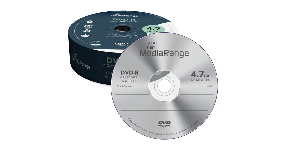 MediaRange DVD-R 4,7 GB, DVD-Rohlinge(16fach, 25 Stück)
