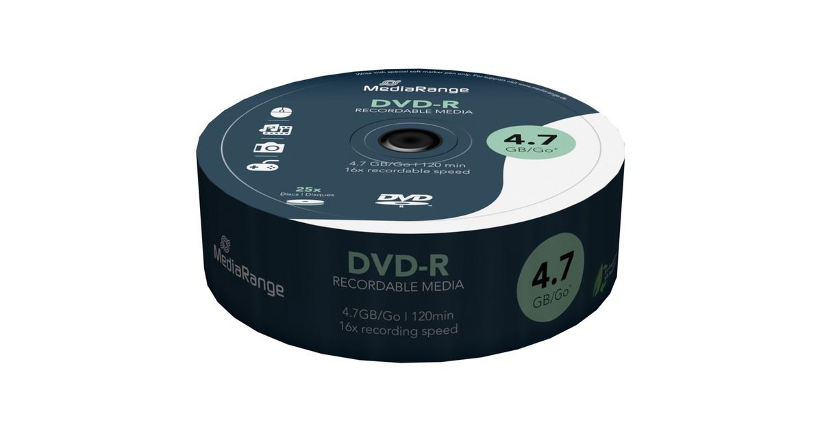 MediaRange DVD-R 4,7 GB, DVD-Rohlinge(16fach, 25 Stück)