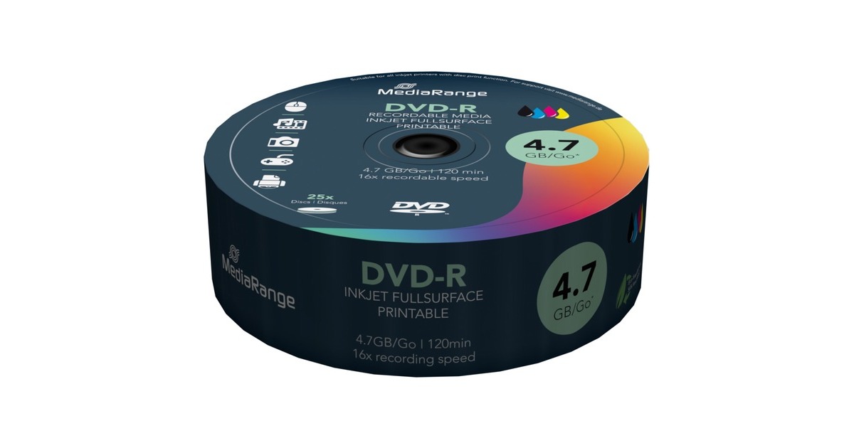 MediaRange DVD-R 4,7 GB, DVD-Rohlinge(16fach, 25 Stück)