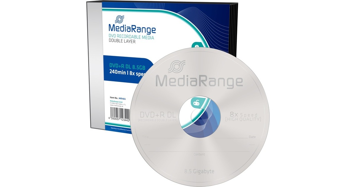 MediaRange DVD+R DL 8,5 GB, DVD-Rohlinge(8fach, 5 Stück)