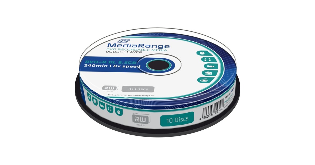 MediaRange DVD+R DL 8,5 GB, DVD-Rohlinge(8fach, 10 Stück)
