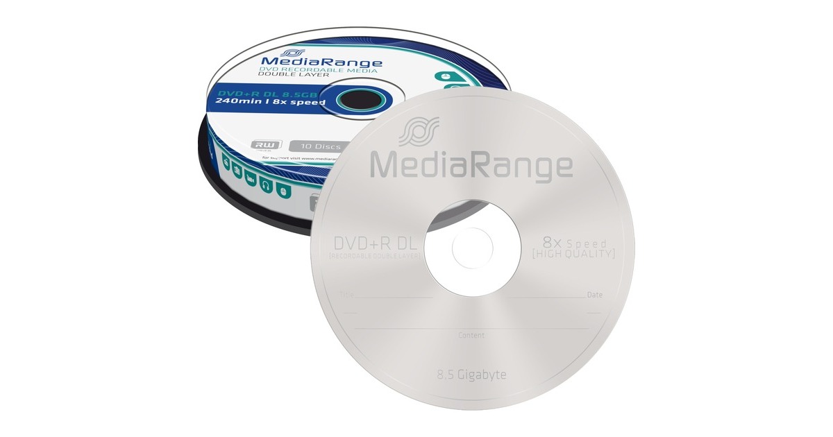 MediaRange DVD+R DL 8,5 GB, DVD-Rohlinge(8fach, 10 Stück)