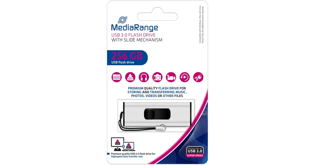 MediaRange Flash-Drive 256 GB, USB-Stick(silber/schwarz, USB-A 3.2 Gen 1)
