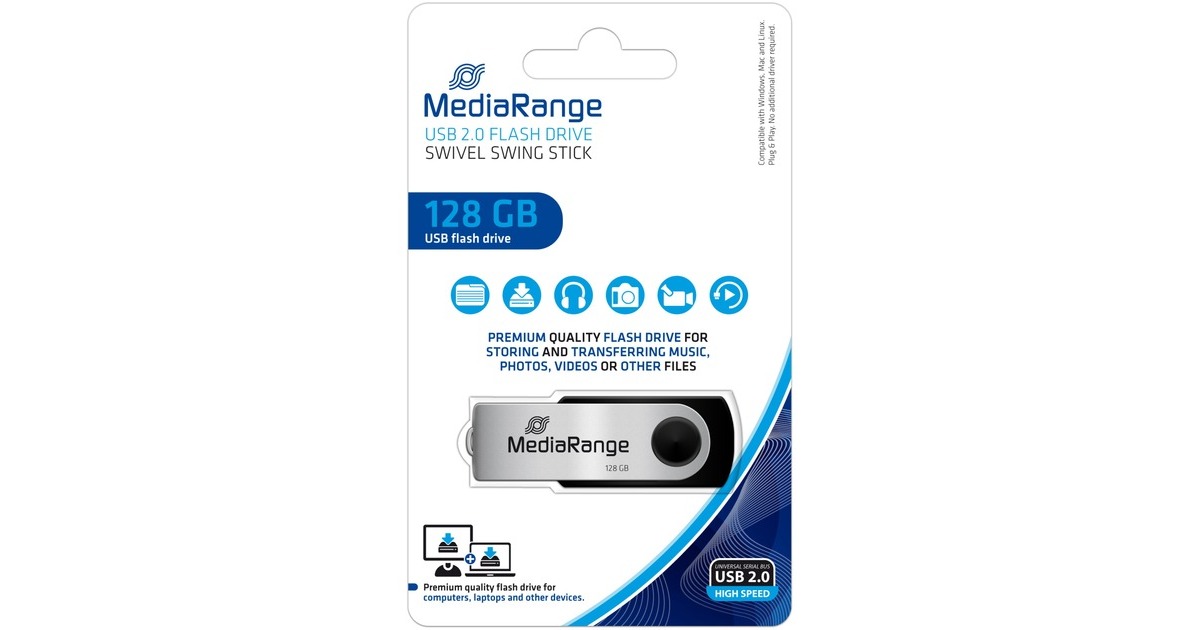 MediaRange Flexi-Drive 128 GB, USB-Stick(schwarz/silber, USB-A 2.0)
