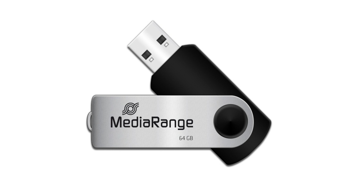 MediaRange Flexi-Drive 64 GB, USB-Stick(schwarz/silber, USB-A 2.0)