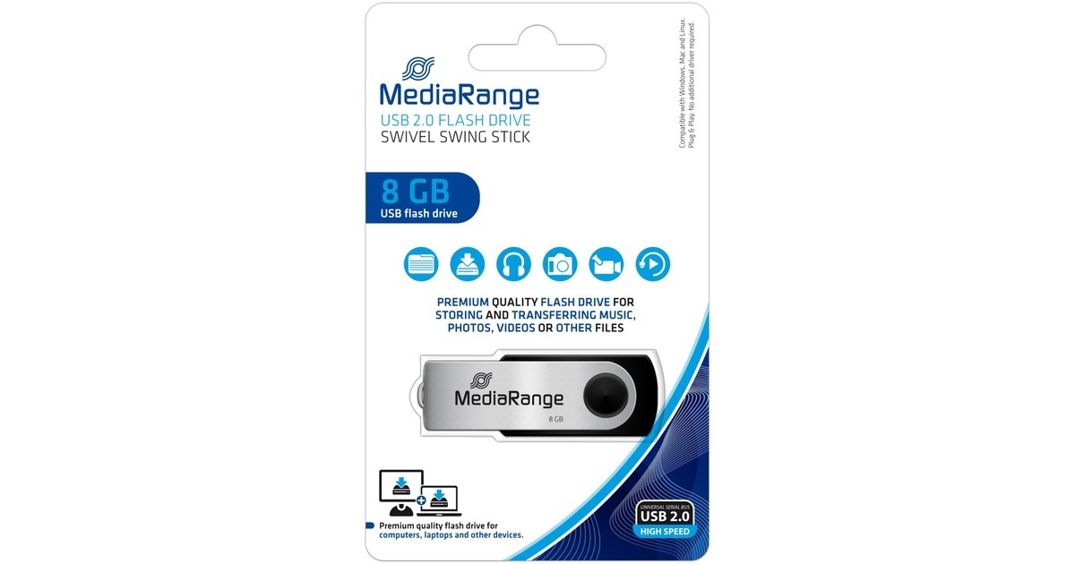 MediaRange Flexi-Drive 8 GB, USB-Stick(schwarz/silber, USB-A 2.0)