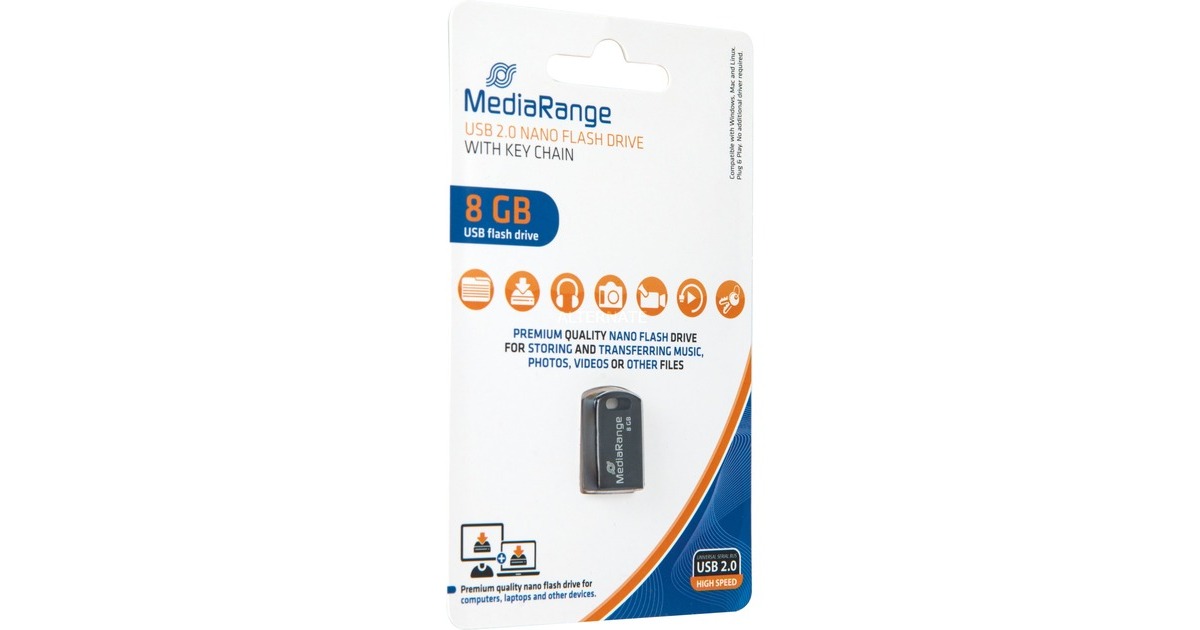 MediaRange USB Nano 8 GB, USB-Stick(schwarz, USB-A 2.0)