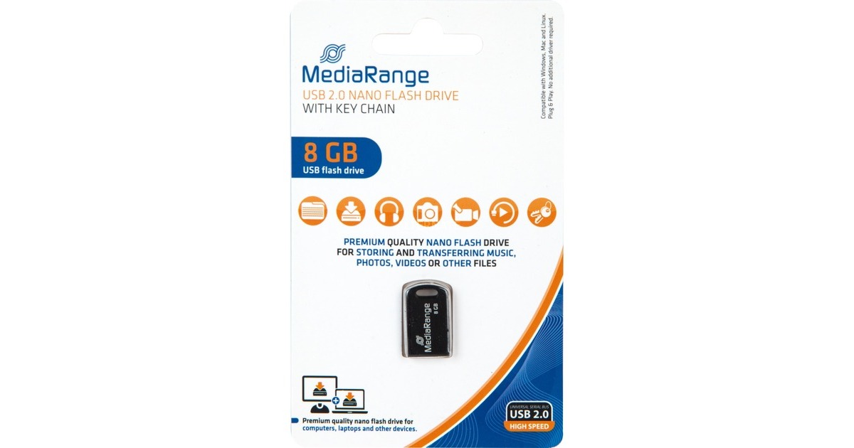 MediaRange USB Nano 8 GB, USB-Stick(schwarz, USB-A 2.0)